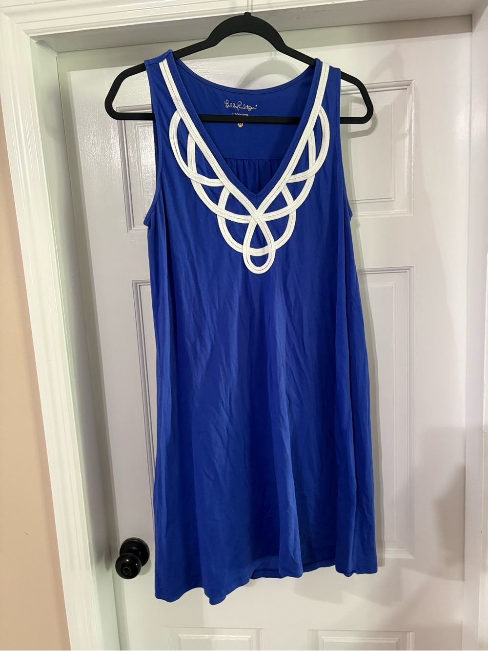 LILLY PULITZER BLYTHE 100% Pima Cotton Swing Dress Bomber Blue Sz Medium